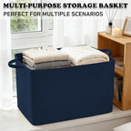 65L Large Blanket Basket,21"x16"x12" Rectangle Storage Bin with Handles,Woven Rope Laundry Basket for Toys, Clothes,Pillows,M
