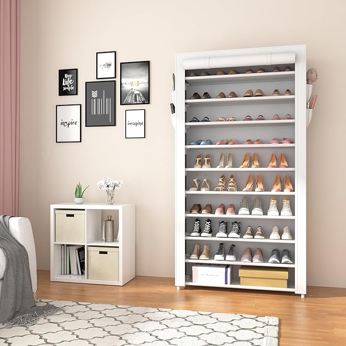 ROJASOP Shoe Rack with Covers 10 Tier Large Shoe Organizer Tall Shoe Closet Storage for 50-55 Pairs Shoe and Boot, Free Stand