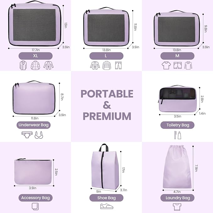 Mesh Packing Cubes for Travel, Durable Luggage Organizer with Sturdy Material and Double Zippers, Comprehensive Set for Trave