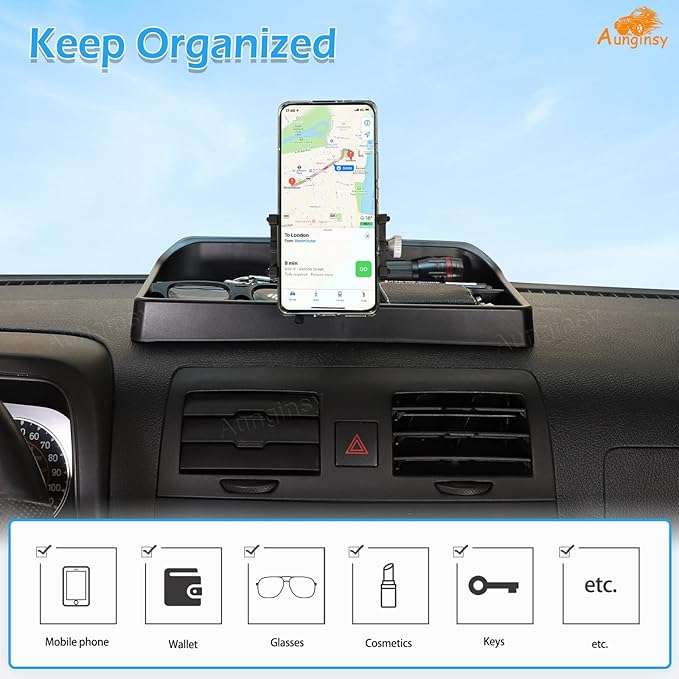 Aunginsy Center Console Dash Storage Tray with Mobile Phone Mount Compatible with Hummer H3 2005-2009, Car Dashboard Multi-Functional Phone Holder Storage Box Dash Organizer Tray Insert Accessories
