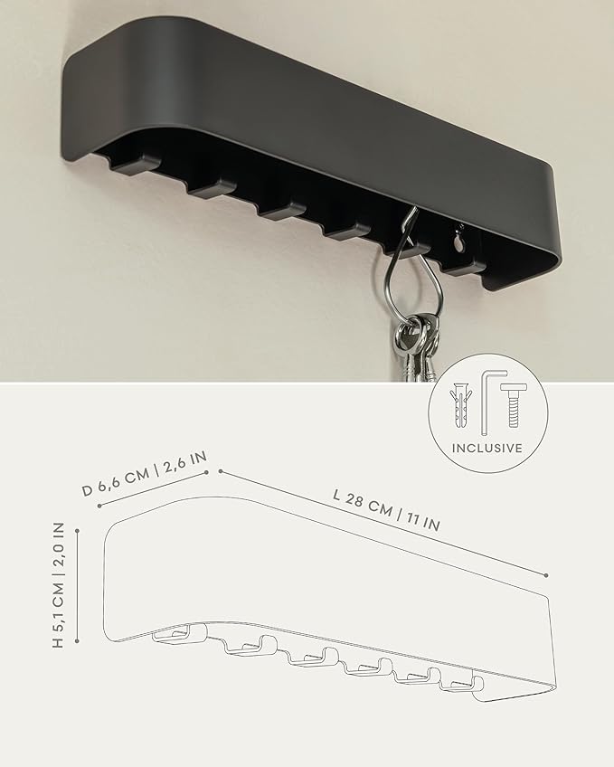 Kazai. Key Holder for Wall 'Tone' | Minimalist Key Hooks Design from Berlin | Modern Key Hanger with Metal Shelf | Key Hook W