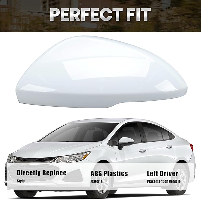 Left Driver Side Mirror Cover Caps Compatible with Chevrolet Chevy Cruze 2017 2018 2019 Replacement Rear view Mirrors Trim (White)