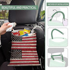 Cute Car Trash Can, Hanging Canvas Car Back Seat Organizer and Storage Bag, Funny Car Trash Bag For Travelling, Outdoor Cute American Flag Print