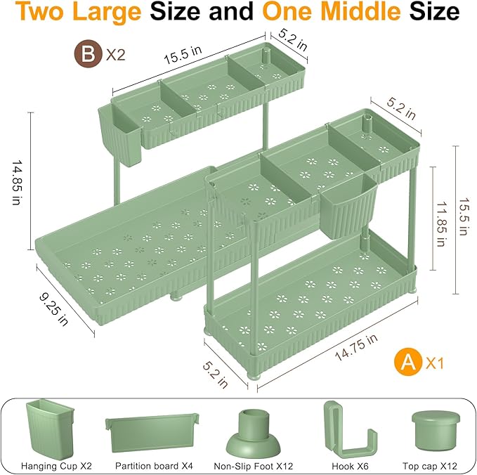 Sevenblue 3 Pack Multi-Purpose Under Sink Organizers and Storage, 2026 L-Shaped Pull Out Cabinet Organizer for Bathroom & Kit
