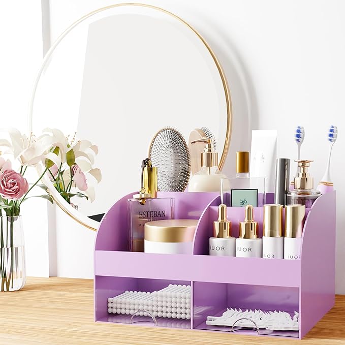 Makeup Organizer with Drawers, Cosmetic Storage for Dresser Vanity and Bathroom Countertop, Beauty Holder for Lipstick Brush,