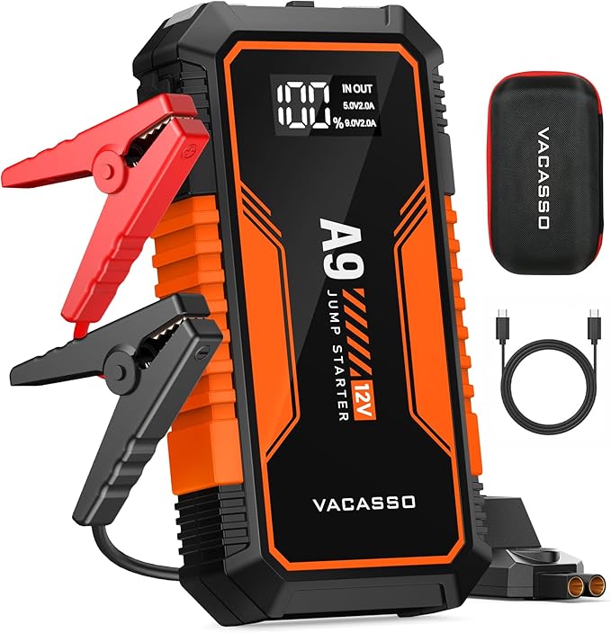Jump Starter 4000A, VACASSO A9 Battery Jumper Starter Portable (7L Gas/4L Diesel), 12V Car Battery Booster Jump Starters