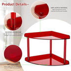 Sezanrpt 2 Tier Acrylic Corner Shelf Organizer Storage 9.5x9.5x8 Inch, Red Countertop Corner Shelf for Bathroom, Kitchen, Bed