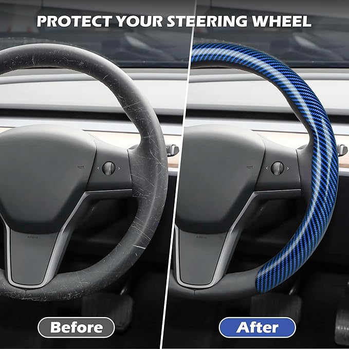 Frani Leather Steering Wheel Cover,Universal Fit 15 Inch-Premium Non-Slip Breathable Comfort Grip for Cars Trucks SUVs,Anti-Slip Durable Interior Upgrade Carbon Fiber Pattern (Blue)