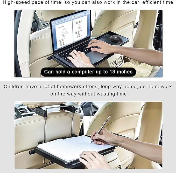 2 in 1 Car Steering Wheel Tray, Car Desk Back Seat Headrest Tray for Eating Food and Writing Laptop Work, Adjustable Car Food Table for Car SUVs Trucks Vans, Car Accessories