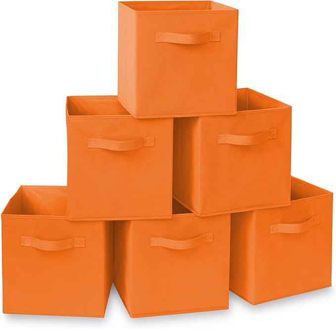 Casafield Set of 6 Collapsible Fabric Cube Storage Bins, Orange - 11" Foldable Cloth Baskets for Shelves, Cubby Organizers & 