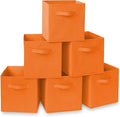 Casafield Set of 6 Collapsible Fabric Cube Storage Bins, Orange - 11" Foldable Cloth Baskets for Shelves, Cubby Organizers & 
