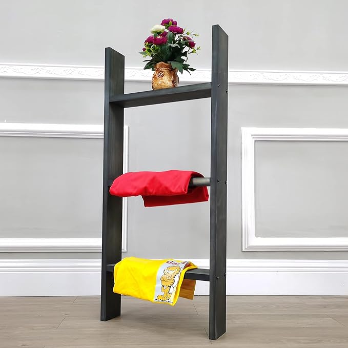 FixtureDisplays® 3-Foot Rustic Farmhouse Blanket Ladder, Wall-Leaning Decorative Wood Ladder, Ladder-Style Pine Wood Blanket 