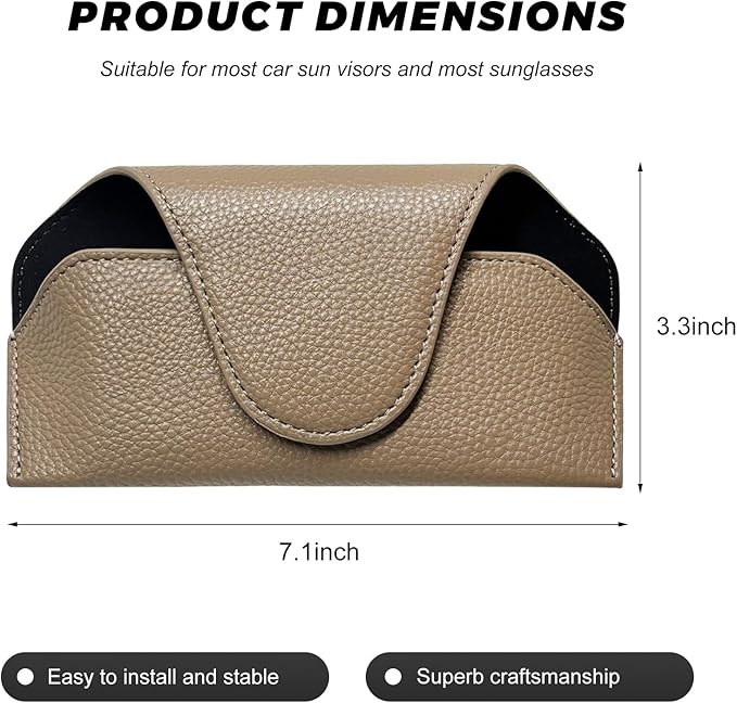 Sunglass Holder for Car Visor, Magnetic Auto Sun Visor Eyeglass Organizer with Dual Back Clips, Leather Glasses Protective Storage Case Universal for Most Vehicles Visors (Brown)