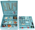 Two-Layer lint Jewelry Box Organizer Display Storage case with Lock (Blue)