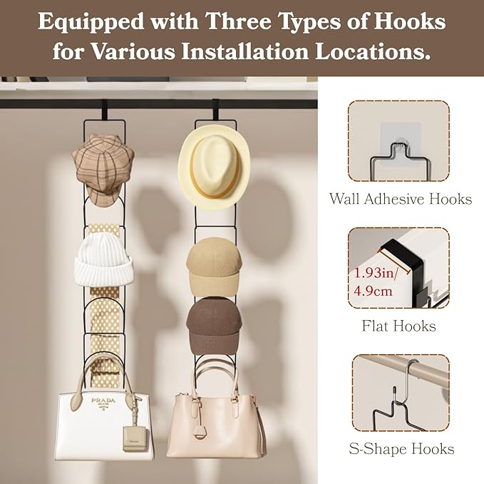18 Pack Over The Door Hat Organizer for baseball caps | Multi-Functional Baseball Hat Rack for Closet | Wall Mounted Hat s to