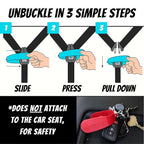 UnbuckleMe Car Seat Buckle Release Tool (As Seen on Shark Tank) - Easy Opener Aid for Arthritis, Long Nails, Older Kids - Button Pusher for Infant, Toddler, Convertible Car Seats (2 Pack, Blue & Red)