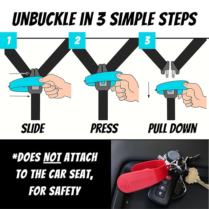 UnbuckleMe Car Seat Buckle Release Tool (As Seen on Shark Tank) - Easy Opener Aid for Arthritis, Long Nails, Older Kids - Button Pusher for Infant, Toddler, Convertible Car Seats (2 Pack, Blue & Pink)