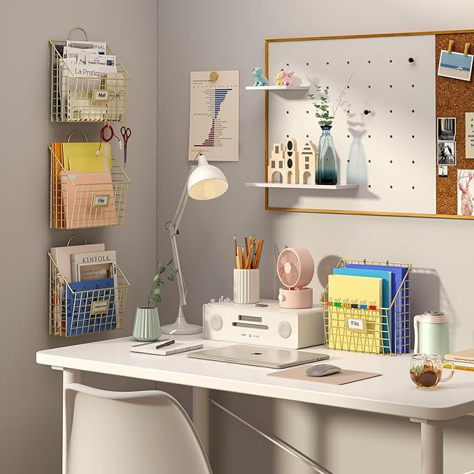 Yuzehuaza Wall File Organizer Mesh Hanging Wall Files Holder,Magazine Rack and Mail Basket with Hooks, Office Wall Organizer 