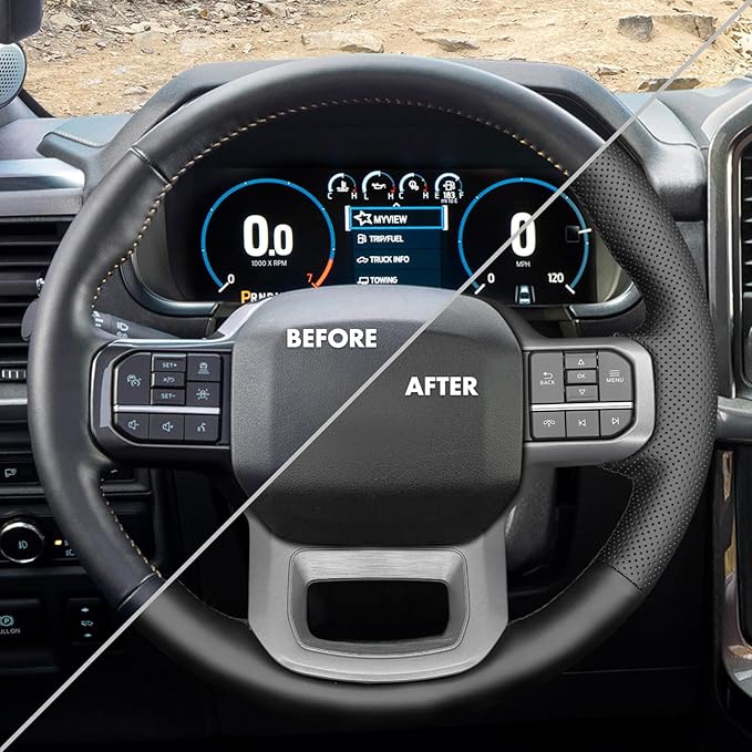 MEWANT Steering Wheel Covers for Ford F-150 2021-2025 / F-150 Lightning 2022-2025 Hand-Stitched F150 Steering Wheel Wrap