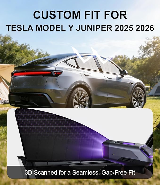 XCBYT Car Side Window Sunshade for 2025 2026 Tesla Model Y Juniper, Custom Fit Privacy Window Covers with Accordion Folding Design, UV Blocking & Heat Insulation (6 PCS)