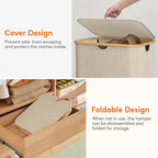 Lifewit 150L Laundry Basket with Lid, Clothes Hampers for Laundry with Bamboo Handles and 2 Removable Bag, Large Foldable Lau