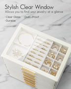 VLANDO 6 Layer Jewelry Box for Women, Glass Lid Jewelry Organizer with 6 Drawers for Necklaces Rings Earrings Bracelets - Clo