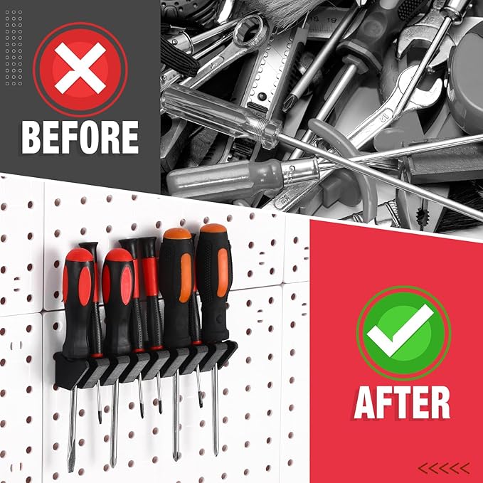 Novabright 1 Pcs Pegboard Screwdriver Holder, Pegboard Organizer Accessories, Eight-Tool Organizer Rack for Pegboards with 0.