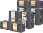 Lifewit 12 Pack 60L Clothes Storage Bins with Lids, Foldable Blanket Storage Bags with Zippers, Clear Window and Reinforced H