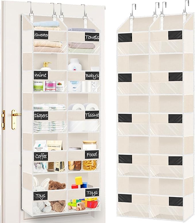 Over the Door Organizer, 5-Tier Extra Large Storage with 10 Pockets and PVC Label Pouches, 80 lbs Capacity Hanging Closet Org