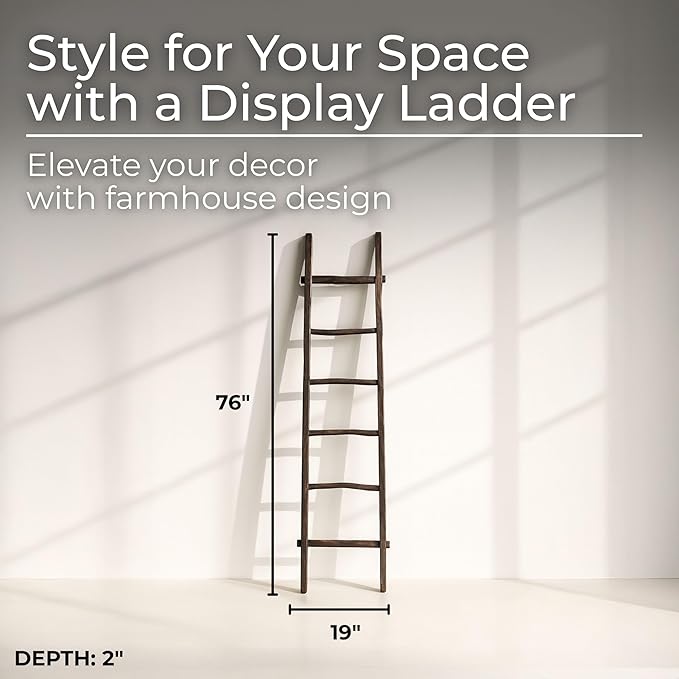 Decorative Vertical Ladder with Towel Rack Design for Blankets - Slim Storage Stand with Hooks for Bedroom or Living Room - C