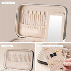 Lolalet Travel Jewelry Case for Women Girls, Travel Jewelry Organizer Box with Mirror & Clear Storage Bag, Small Portable Ear