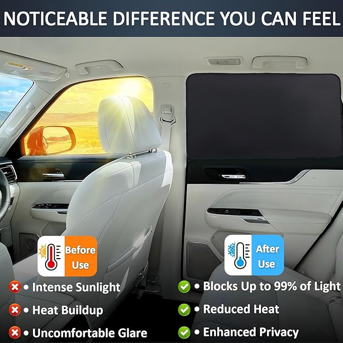XCBYT Blackout Car Window Shades for Rear Side Windows, 2 Pack Magnetic Sun Shades for Baby Sleep, UV Protection & Heat Reduction, Back Seat Privacy Covers for Travel & Naps
