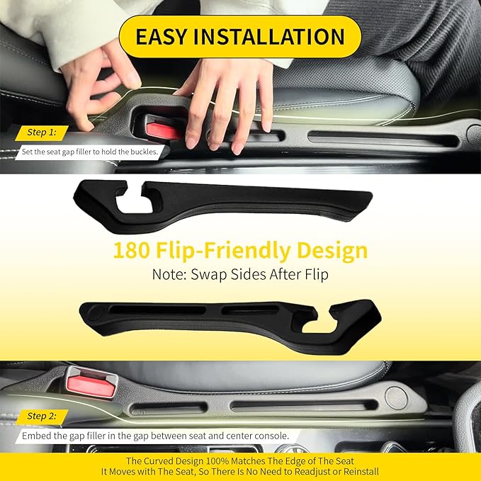 Car Seat Gap Filler 2 Pack, Universal Car Seat Gap Plug Filler 2 in 1, Fill the Gap Between Seat and Console, Seat Gap Filler Crevice Blocker Stop Thing from Dropping for Car SUV Truck Black