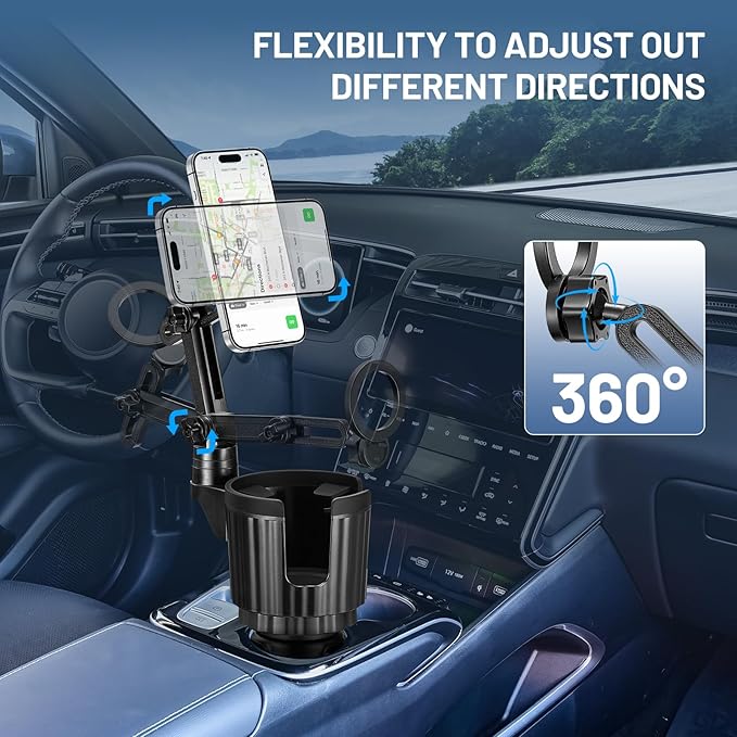 This Hill Magnetic Cup Holder Phone Mount, Compatible with MagSafe, 4.1" Base Adjustable Height Car Cup Holder Compatible wit