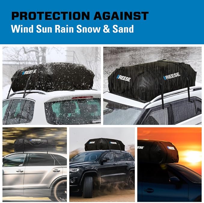 Reese 59007 Waterproof Rooftop Cargo Carrier Bag for Cars, SUVs or Trucks with/Without Roof Racks, 22 Cubic Feet, Heavy Duty 840D Abrasion-Resistant PVC Fabric with Anti-Slip Mat