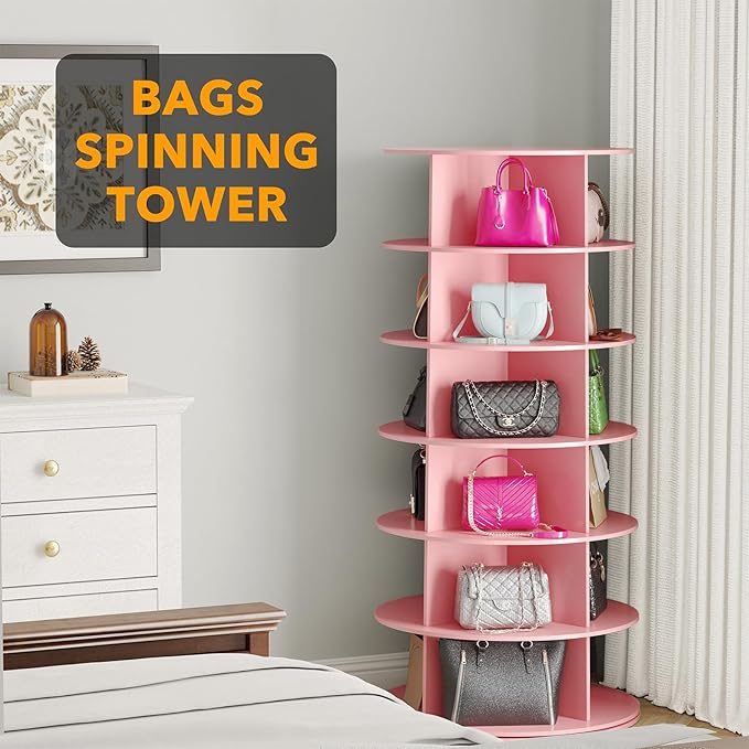 SpaceAid 6 Tier Rotating Shoe Rack Tower, Spinning Shoe Display Lazy Susan, Revolving 360 Shoe Rack Storage Round Carousel, V