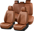 Huidasource Brown Seat Covers, Nappa Leather Car Seat Covers, Velcro Adjustable, Compatible with Airbags, Armrests, Child Sea