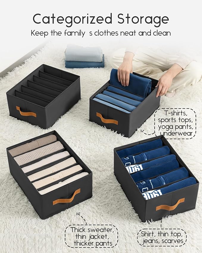 Homsorout Closet Organizers and Storage - Fabric Clothes Organizer with Handles, Foldable Jeans Organizer for Clothes, Drawer