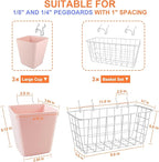 Pegboard Basket Organizers, Peg Board Large Baskets Hooks Bins Cups Tool Organizer 6 Pack Set, Wall Storage Display Hanging A