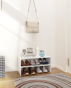 2-Tier Stackable White Shoe Rack, Wooden 2-Shelf Shoe Organizer Freestanding Shoe Storage Stand for 6-9 Pairs, Perfect for Cl