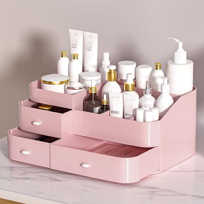MIUOPUR Makeup Organizer for Vanity, Large Capacity Desk Organizer with Drawers for Cosmetics, Lipsticks, Jewelry, Nail Care,