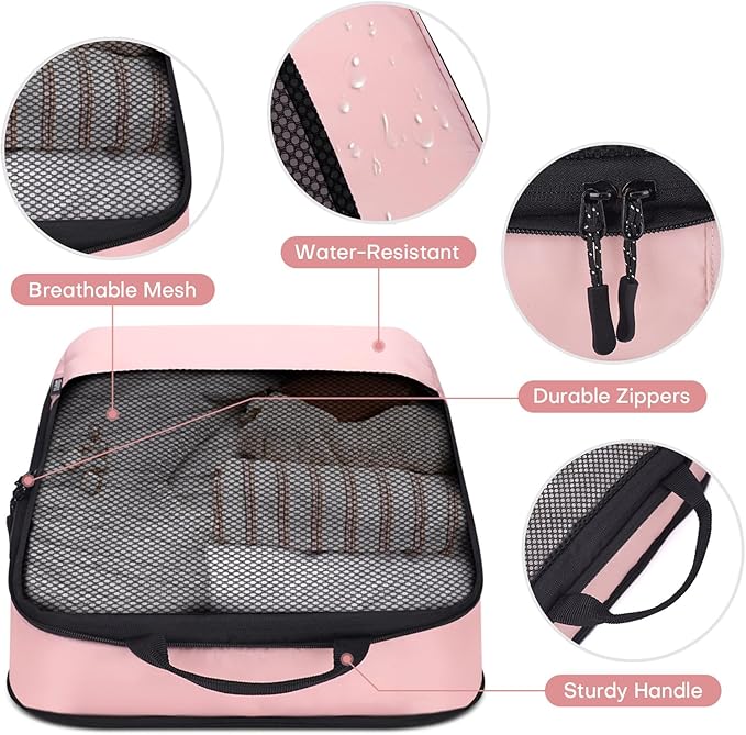 4 PCS Set Compression Packing Cubes for Travel, Lightweight Packaging Organizer Bags for Carry On Space Saving, Travel Essent