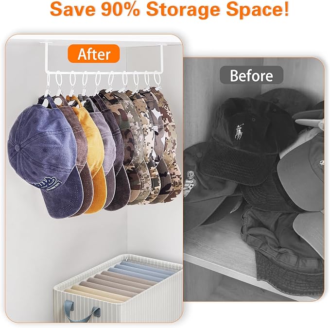 Hat Rack Wall Cap Organizer - Baseball Hat Racks Display Holder with 40 Hooks - Modern Metal Black Hats Storage Wall Mounted 