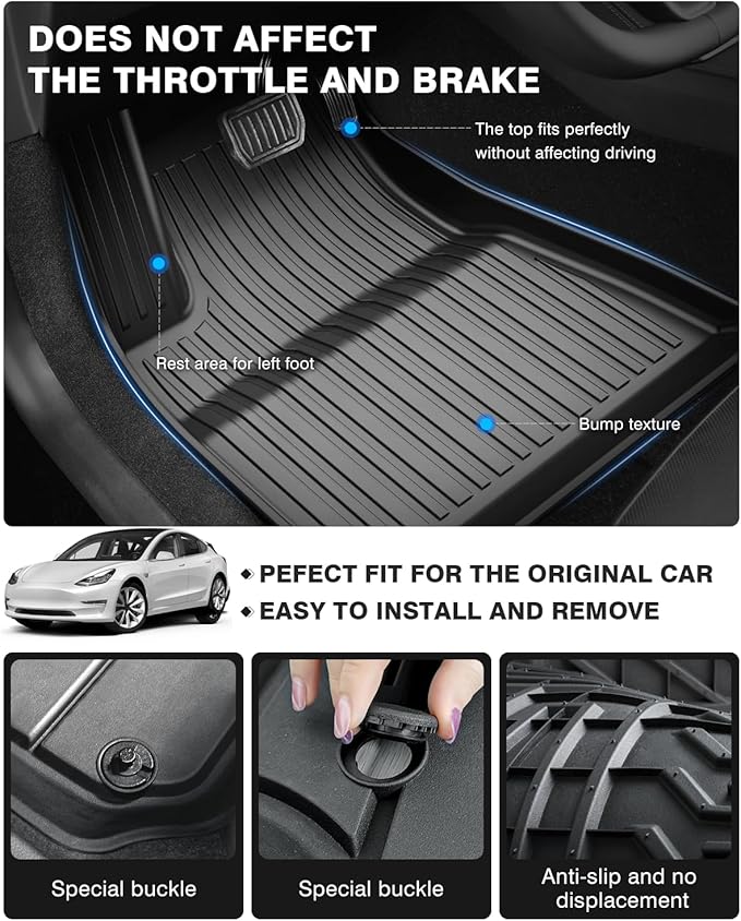 Powerty Floor Mats for 2024 2025 2026 Tesla Model 3 Highland 8 PCS Floor Cargo Liners Full Set All Weather TPE 3D 2 Row Liner Front Rear Storage Mat and Rear Seat Back Mats