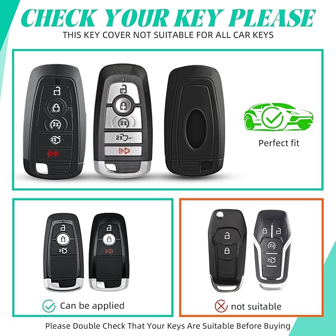 2 Pcs Silicone Key Fob Cover for Ford with Keychain, Soft Key Case Shell Full Protection for Explorer Fusion Escape Edge Expe