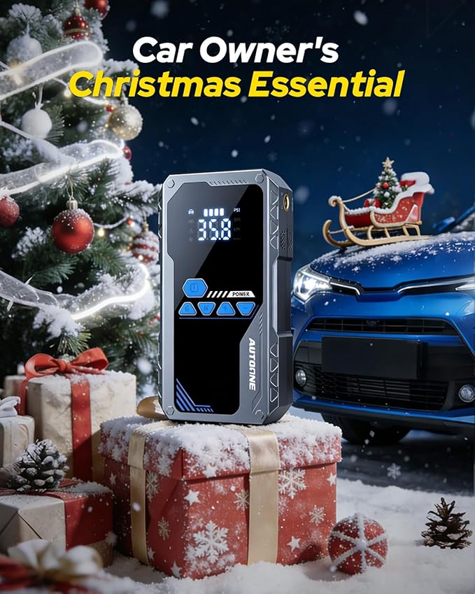 AUTOONE 6000A Jump Starter with Air Compressor (All Gas/10L Diesel), 150PSI Car Jumper Starter Portable, Jump Box Tire