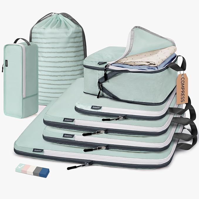 CherryNow Compression Packing Cubes, 7 Set Packing Cubes for Travel, Travel Essentials for Suitcase, Luggage Organizer Bags f