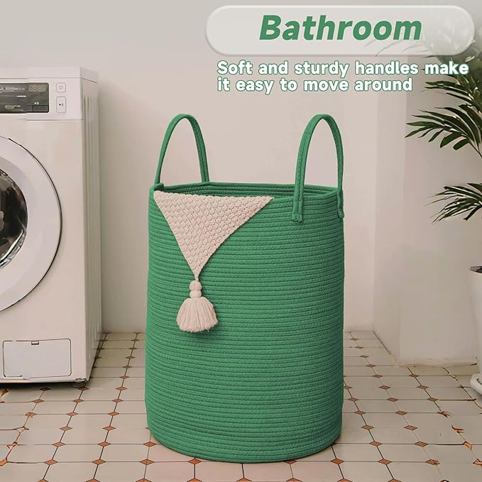 JMvicyroam Large Woven Laundry Basket Hamper,100L Cotton Rope Storage Bin for Blankets,Toys and Clothes,Decorative Tall Nurse