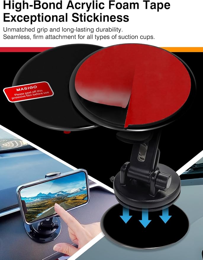 Adhesive Dashboard Mounting Disk Set for Suction Cup Car Mounts – 3.74" (95mm) Wide – Secure Hold for Phone Holders, GPS & Dash Cams – Includes 2 Disks & 2 Replacement Pads
