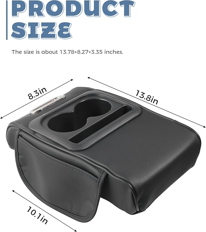 Car Armrest Storage Box,Car Accessories Console Organizers and Storage,Universal Waterproof Leather Console Cover with Cup Holder and Phone Holder,Suitable for Most Cars (Normal, Black)